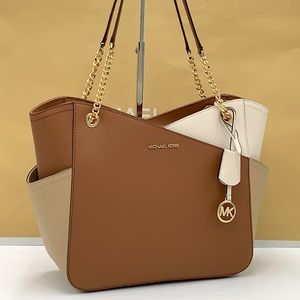 MICHAEL KORS
JSet Large X Chain Color-Block Saffiano Leather Shoulder Tote Bag